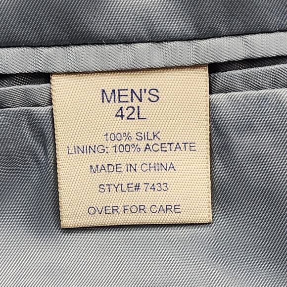 Travelsmith Sport Coat Mens 42L Black White Blue Silk Tweed Houndstooth Blazer - Picture 6 of 13